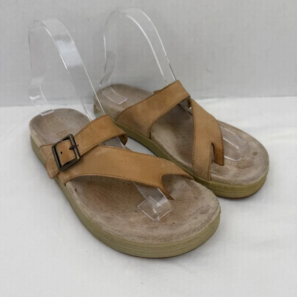 GH Bass Tan Leather Toe Loop Slide Sandals Buckle Strap Womens 6M 4235-260